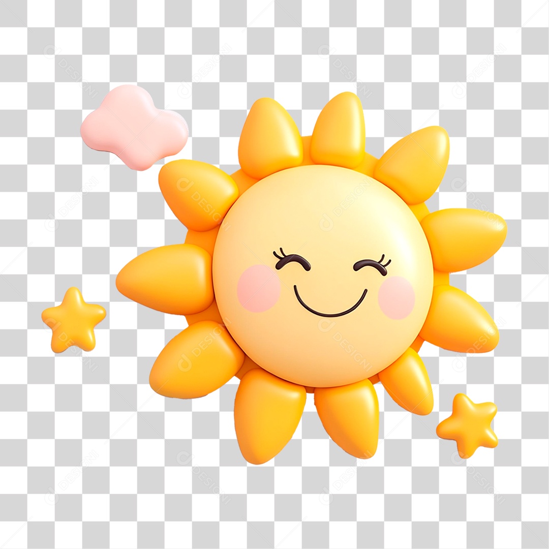 Sol Fofo Com Estrelas Renderização Elemento 3D Para Composição PNG Transparente