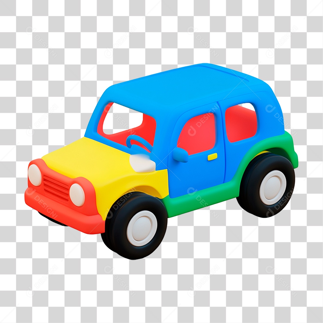 Carro De Brinquedo Fofo Colorido Elemento 3D Para Composição PNG Transparente
