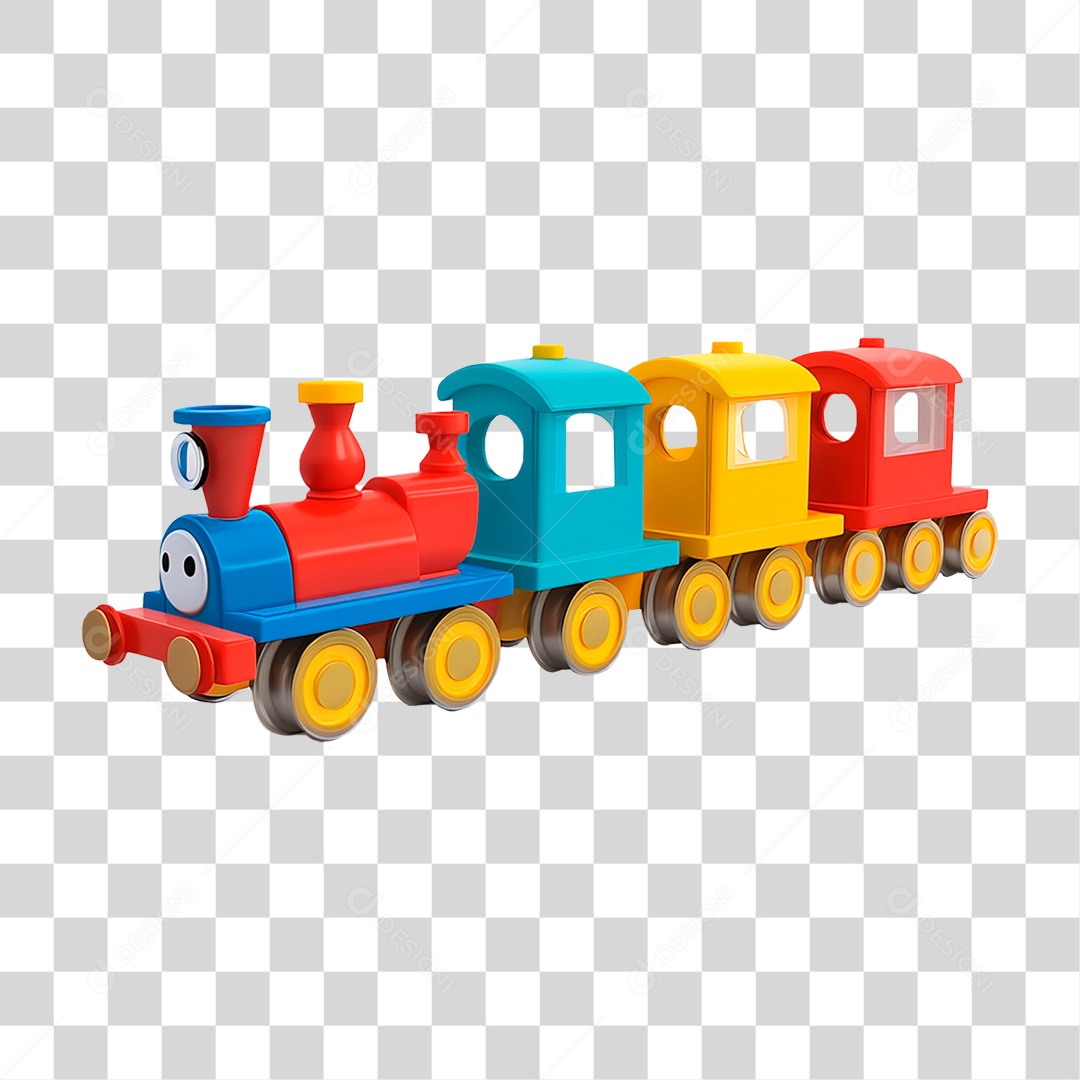 Trem De Brinquedo Fofo Colorido Elemento 3D Para Composição PNG Transparente