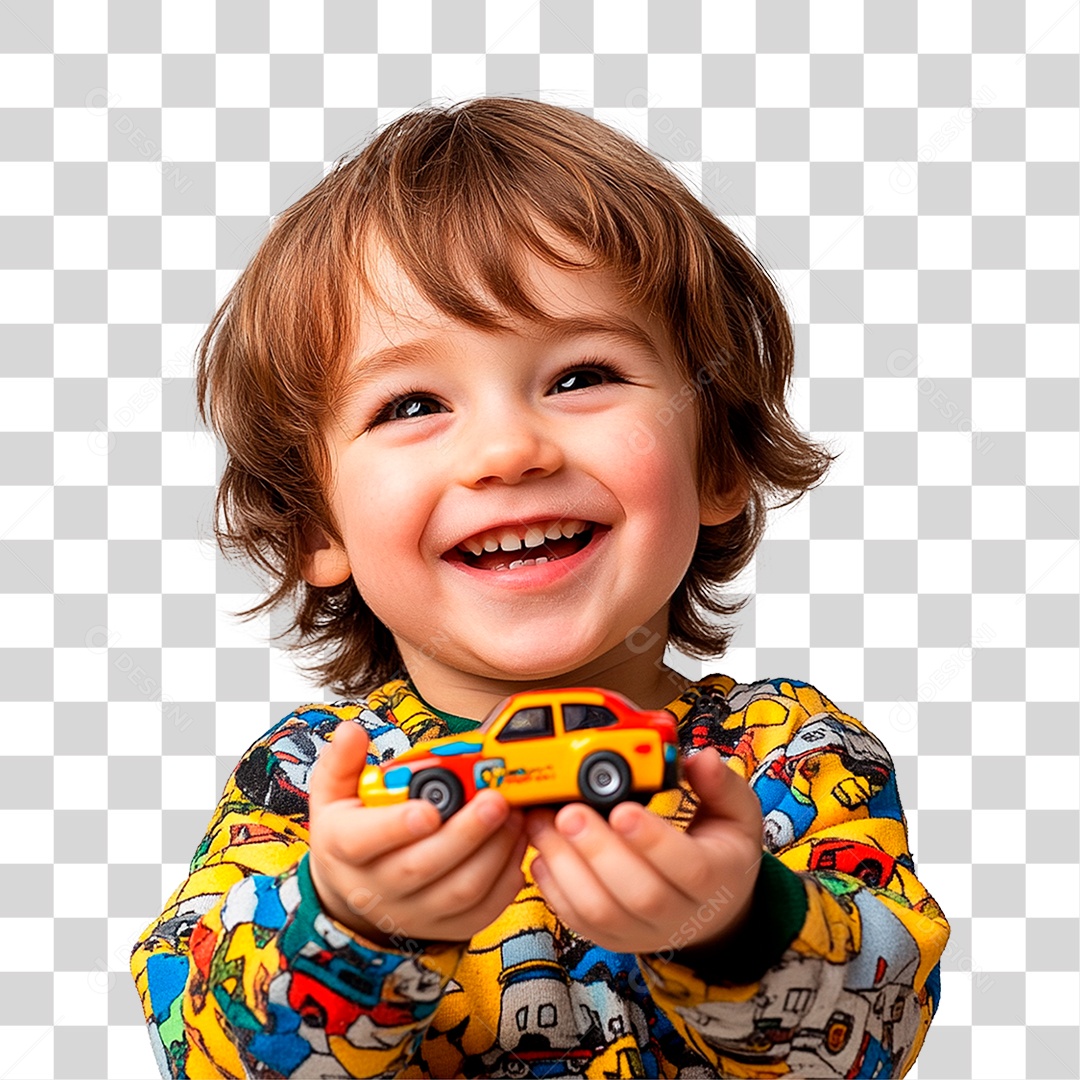 Criança Menino Em Roupas Coloridas 6 Anos Feliz Sorrindo Com Carrinho Elemento 3D Para Composição PNG Transparente