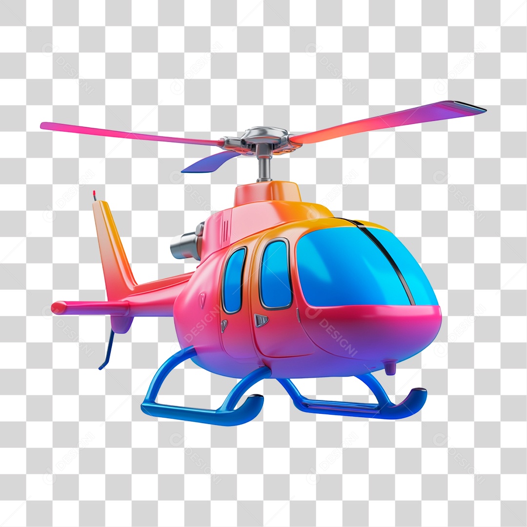 Helicóptero Bonito Colorido Elemento 3D Para Composição PNG Transparente