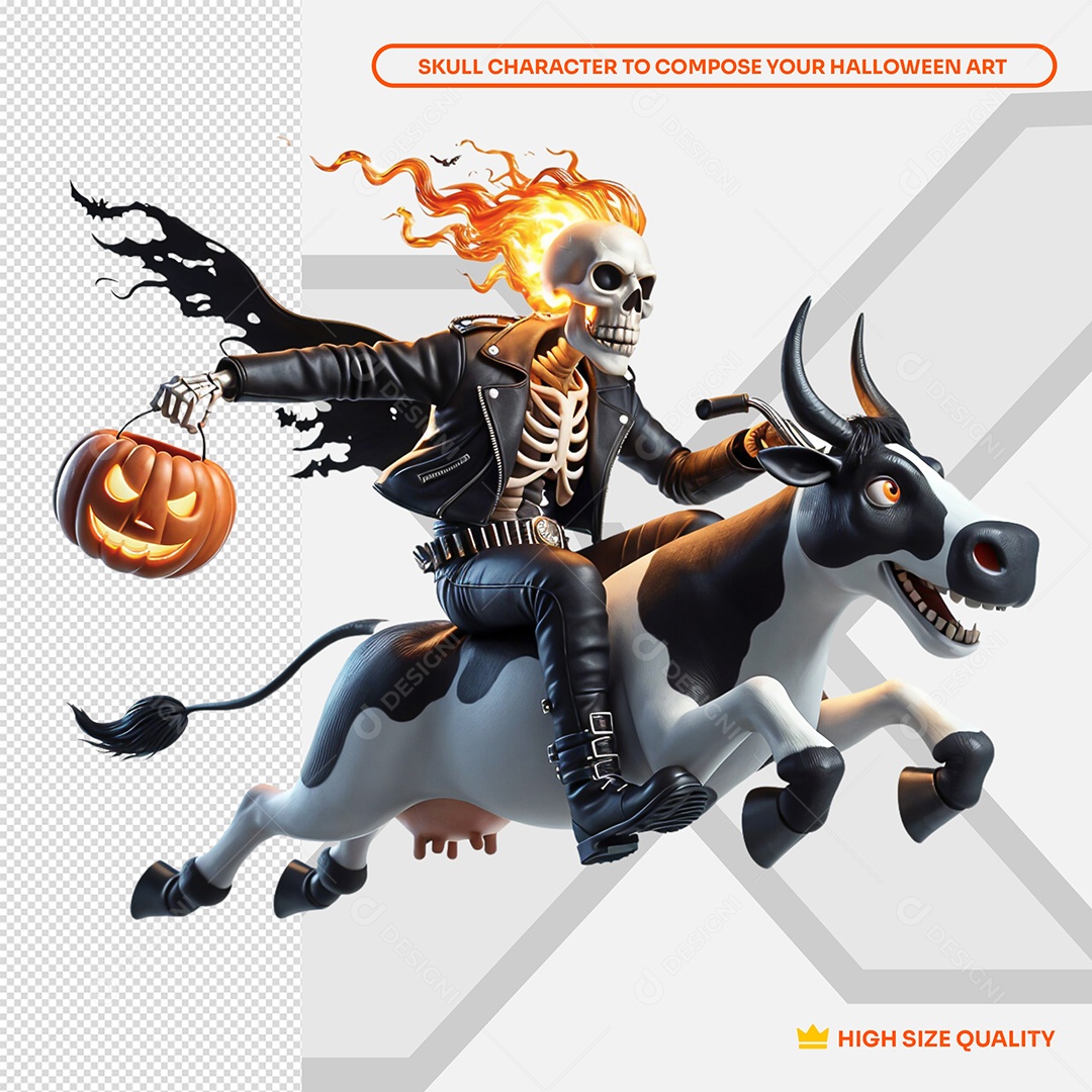 Caveira 3D Halloween Elemento para Composição PSD