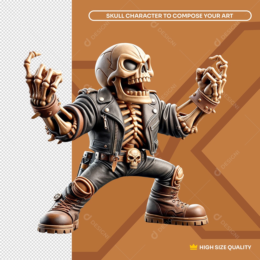 Caveira 3D Halloween Elemento para Composição PSD