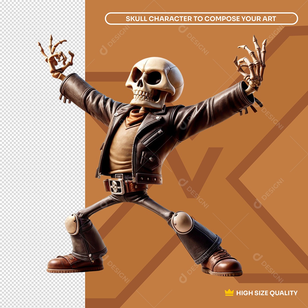 Caveira 3D Halloween Elemento para Composição PSD