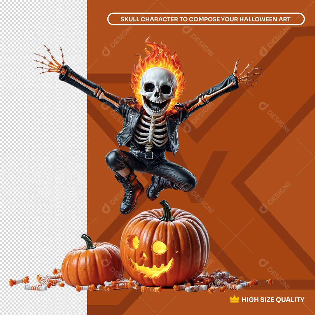 Caveira 3D Halloween Elemento para Composição PSD