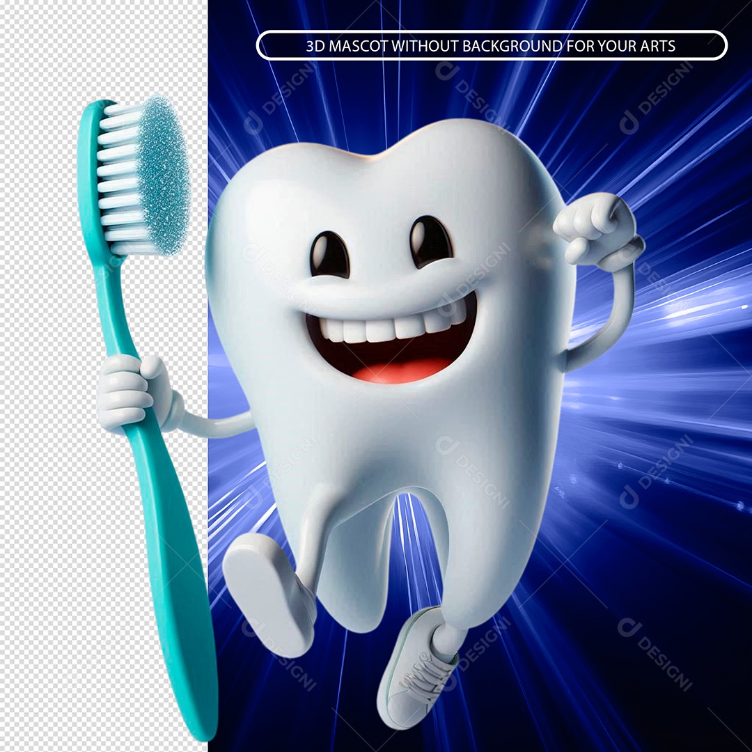 Dente Segurando uma Escova Elemento 3D para Composição PSD