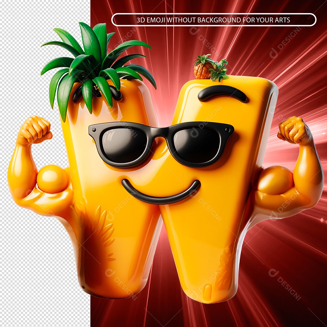 Letra W Em Formato De Abacaxi Elemento 3D para Composição PSD