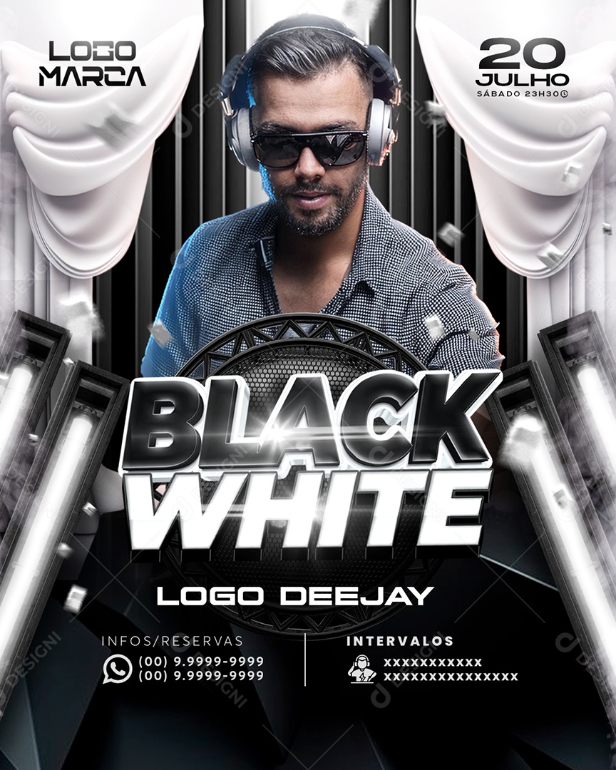 Social Media Flyer Evento Black White PSD Editável