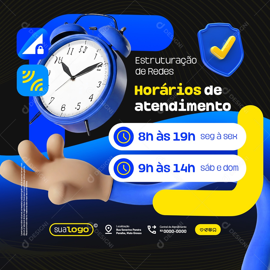 Estruturação de Redes Horários de Atendimento Social Media PSD Editável