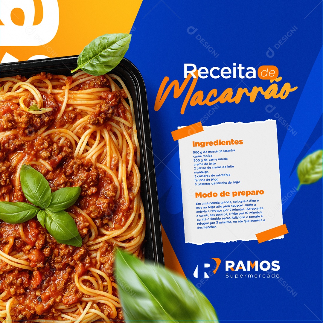 Supermercado Receita de Macarrão Social Media PSD Editável