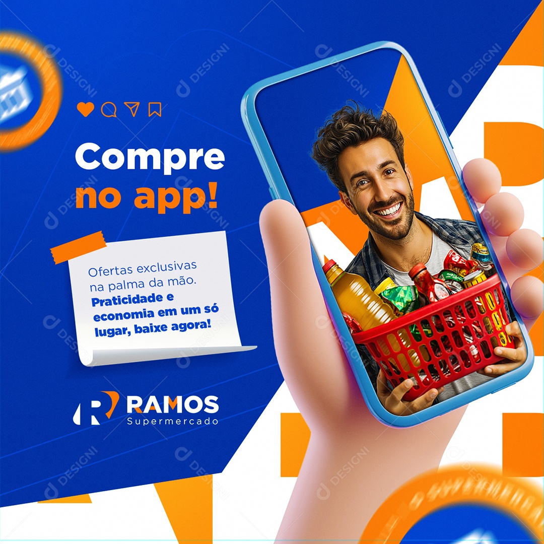Supermercado Compre no App Social Media PSD Editável