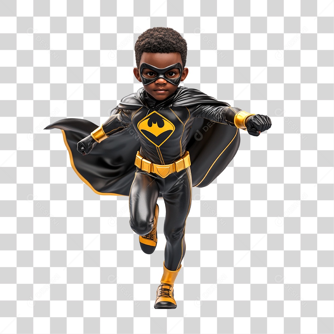 Criança Vestida De Super Herói Roupas Pretas Elemento 3D PNG Transparente