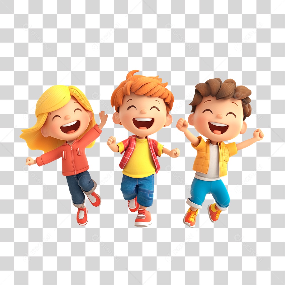 Crianças Felizes Correndo Sorrindo Elemento 3D Para Composição PNG Transparente