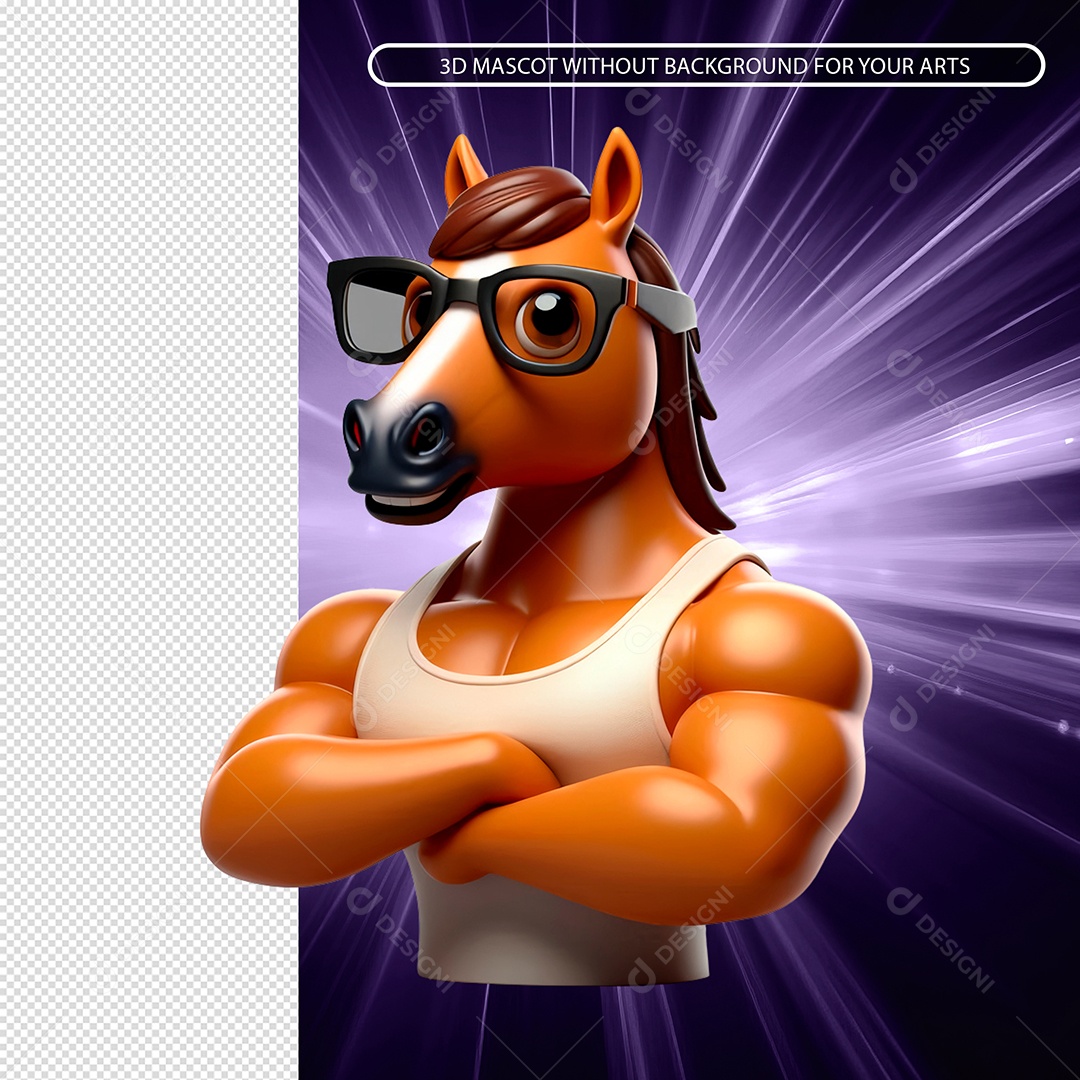 Cavalo De Oculos Musculoso Personagem Elemento 3D Para Composição PSD