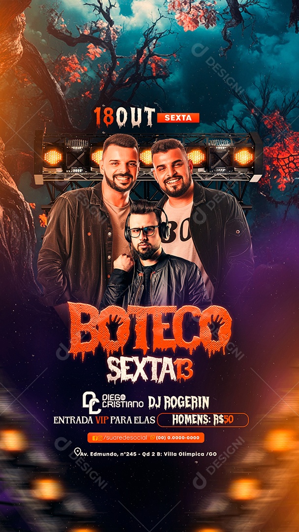 Story Flyer Halloween Boteco Sexta 13 Social Media PSD Editável