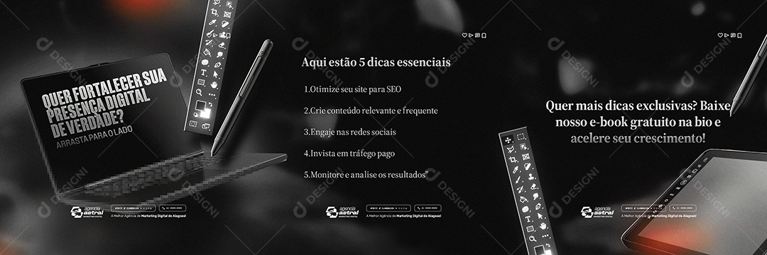 Carrossel Marketing Digital Quer Fortalecer sua Presença Social Media PSD Editável