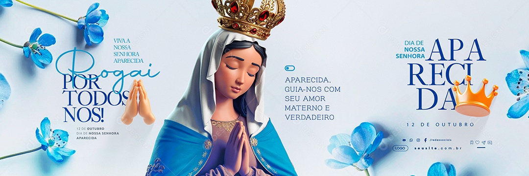 Carrossel Dia de Nossa Senhora de Aparecida 12 de Outubro Guia-Nos Social Media PSD Editável