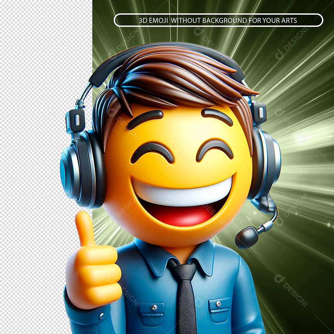 Emoji Feliz Sorridente Fazendo Sinal De Positico Elemento 3D Para Composição PSD