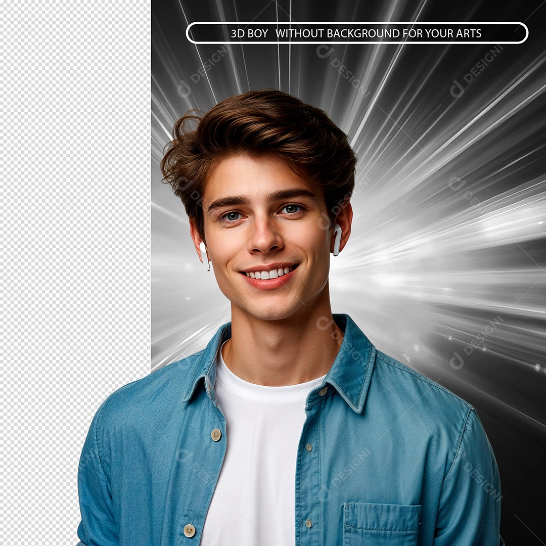 Homem Sorridente Com Fone De Ouvido Elemento 3D Para Composição PSD