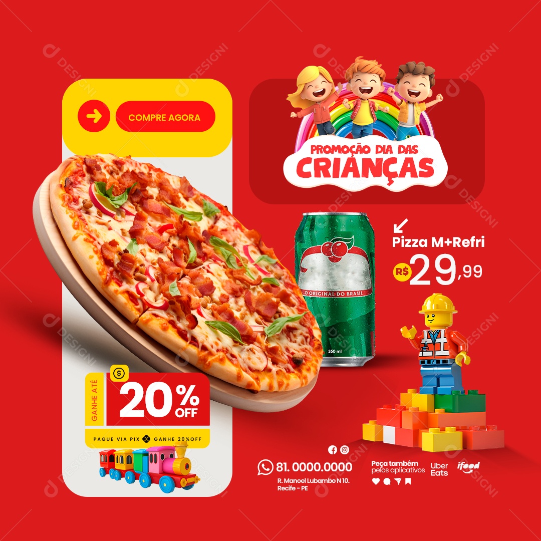 Pizzaria Semana Especial Das Crianças Social Media PSD Editável