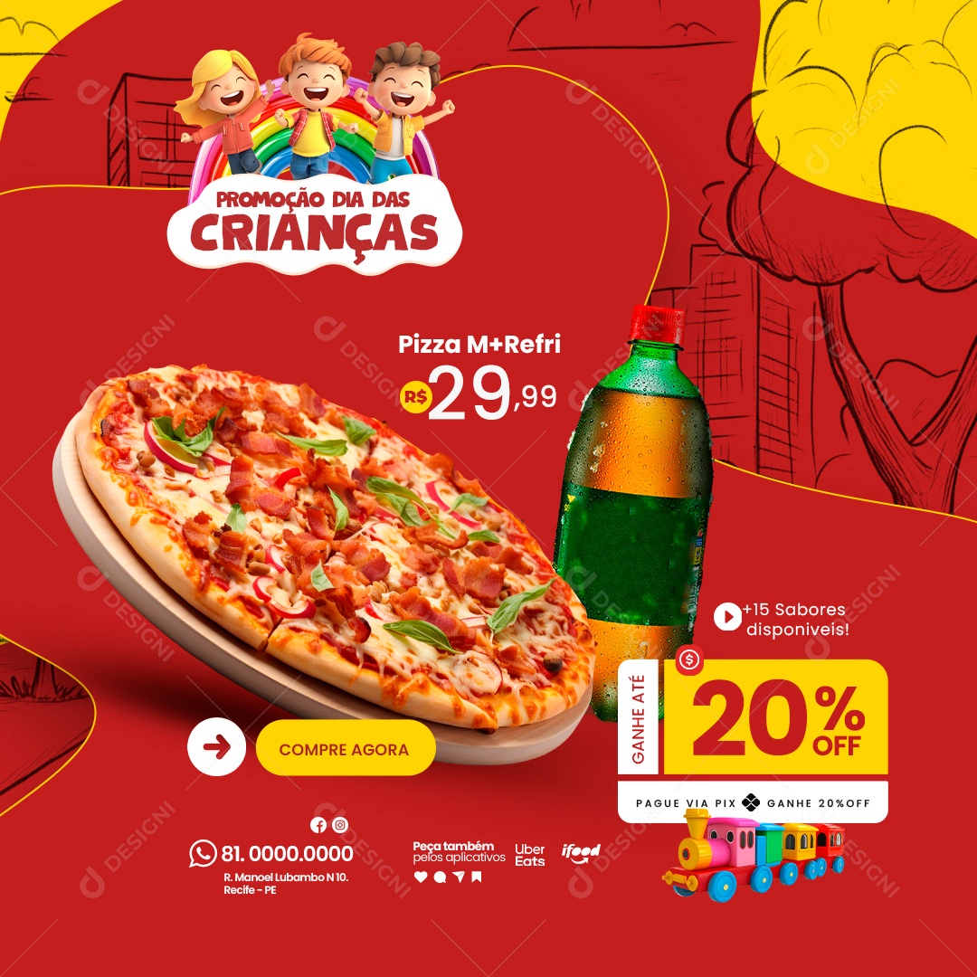 Pizzaria Semana Especial Das Crianças Social Media PSD Editável