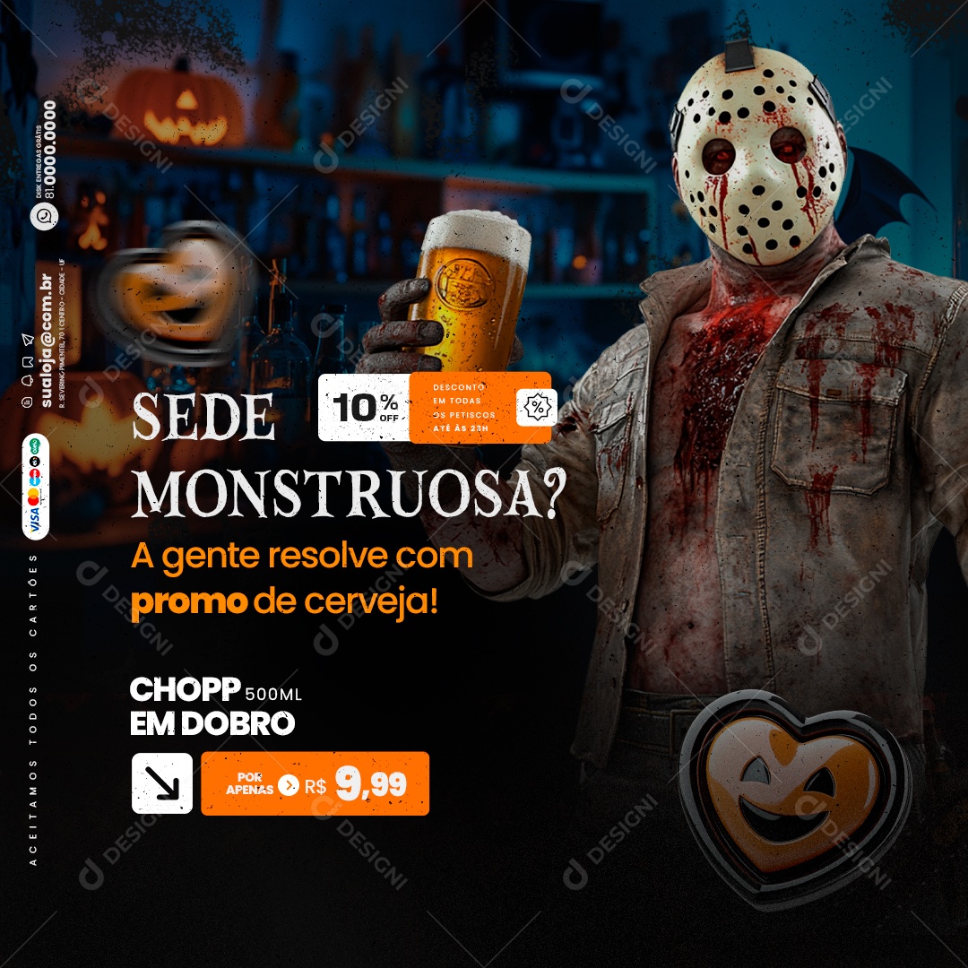 Cervejaria Sede Mostruosa Halloween Social Media PSD Editável