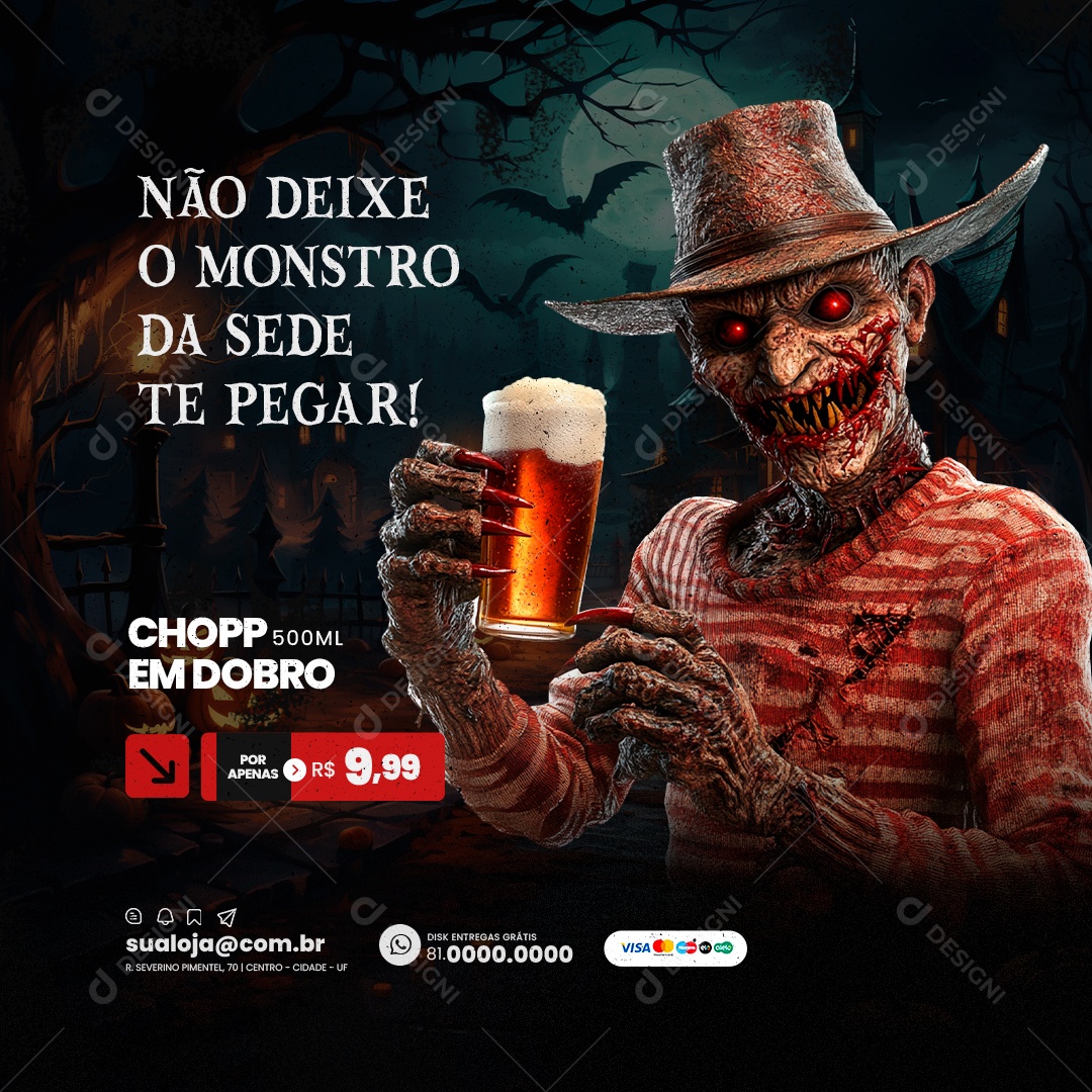 Cervejaria Não Deixe o Mostro da Sede Te Pegar Social Media PSD Editável
