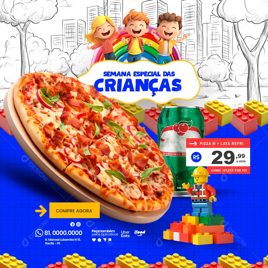 Pizzaria Semana Especial Das Crianças Social Media PSD Editável