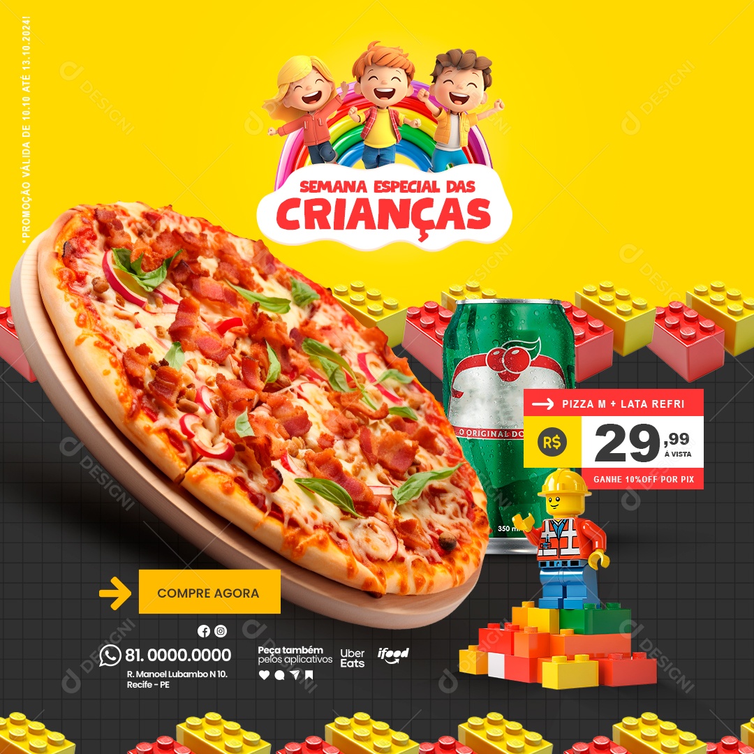 Pizzaria Semana Especial Das Crianças Social Media PSD Editável