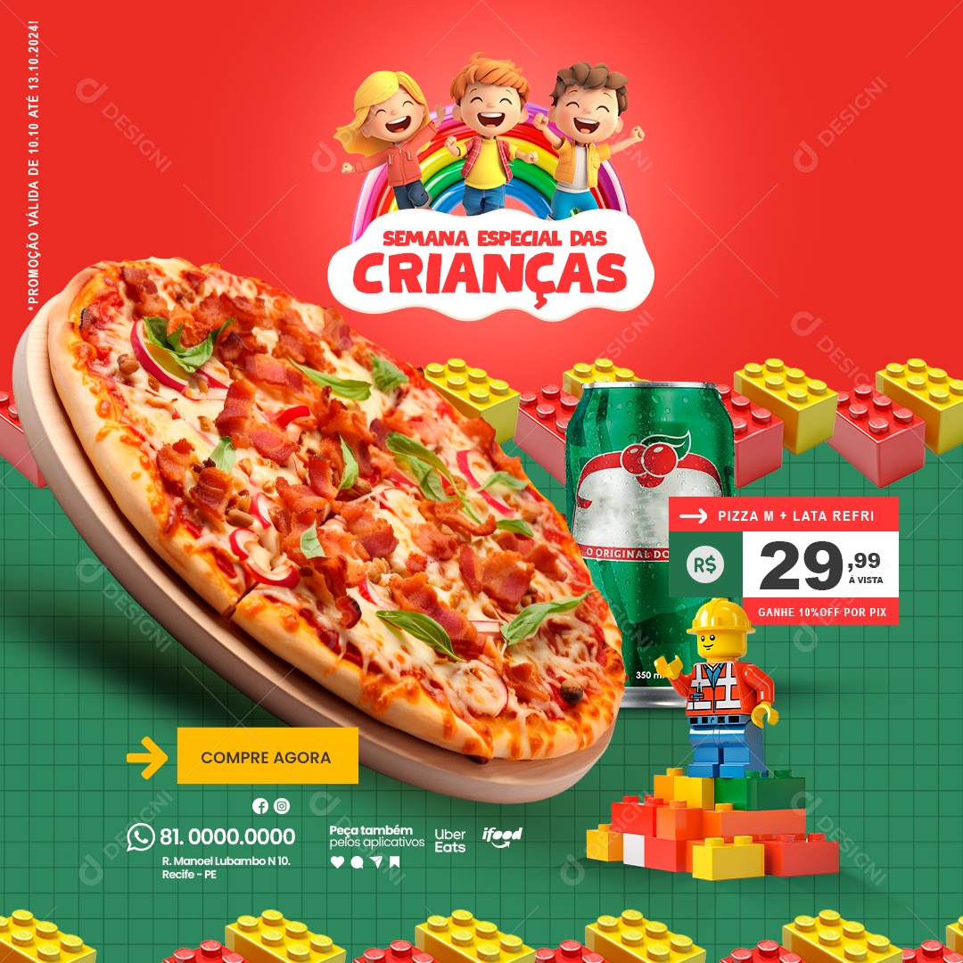 Pizzaria Promoção Dia das Crianças Social Media PSD Editável
