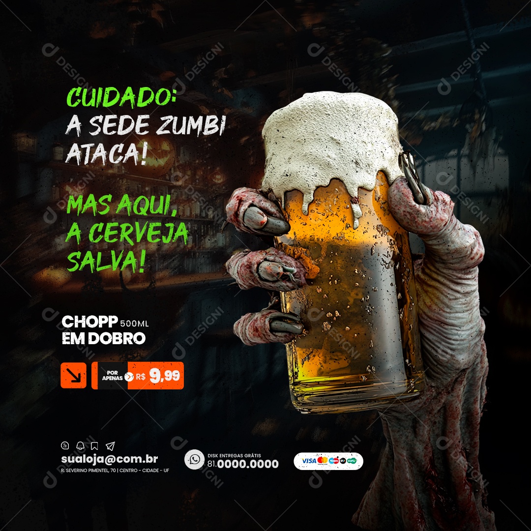Cervejaria Halloween Aqui a Cerveja Salva Social Media PSD Editável