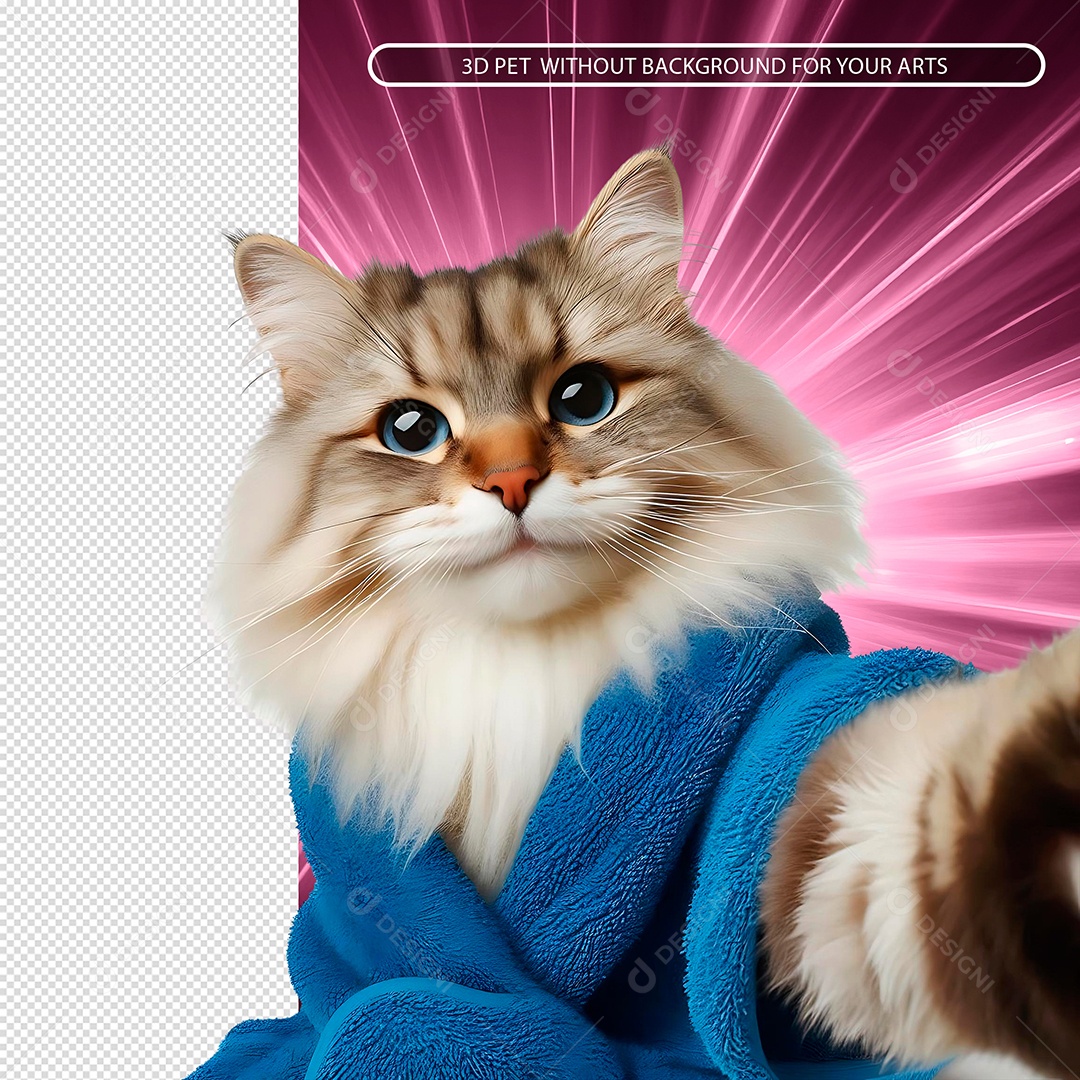 Gatinho Tirando Selfi Elemento 3D para Composição PSD
