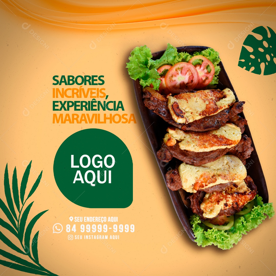 Restaurante Sabores Incríveis, Experiência Maravilhosa Social Media PSD Editável