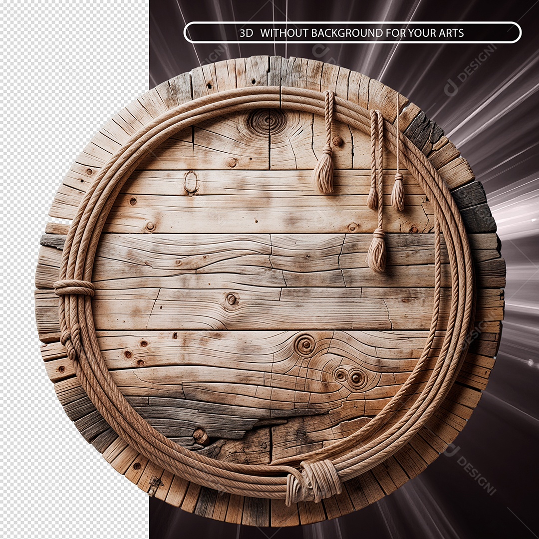 Elemento 3D Moldura Circular De Madeira Para Composição PSD