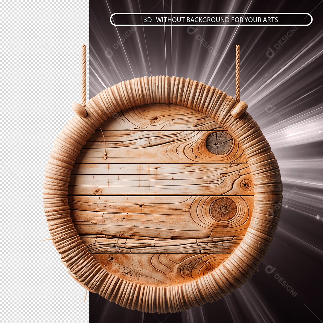Elemento 3D Moldura Circular De Madeira Para Composição PSD