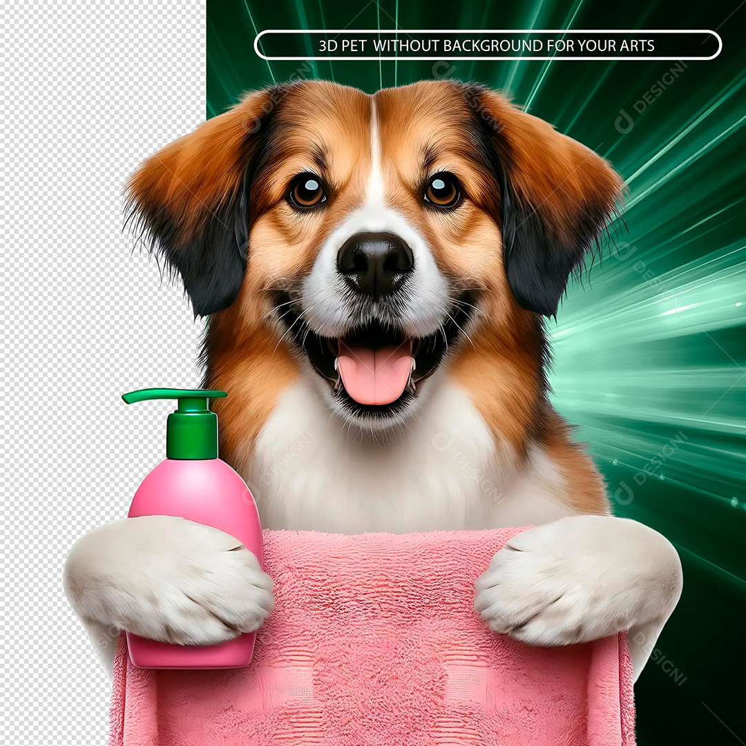 Cachorro Com Toalha E Shampo Toalha Elemento 3D para Composição PSD