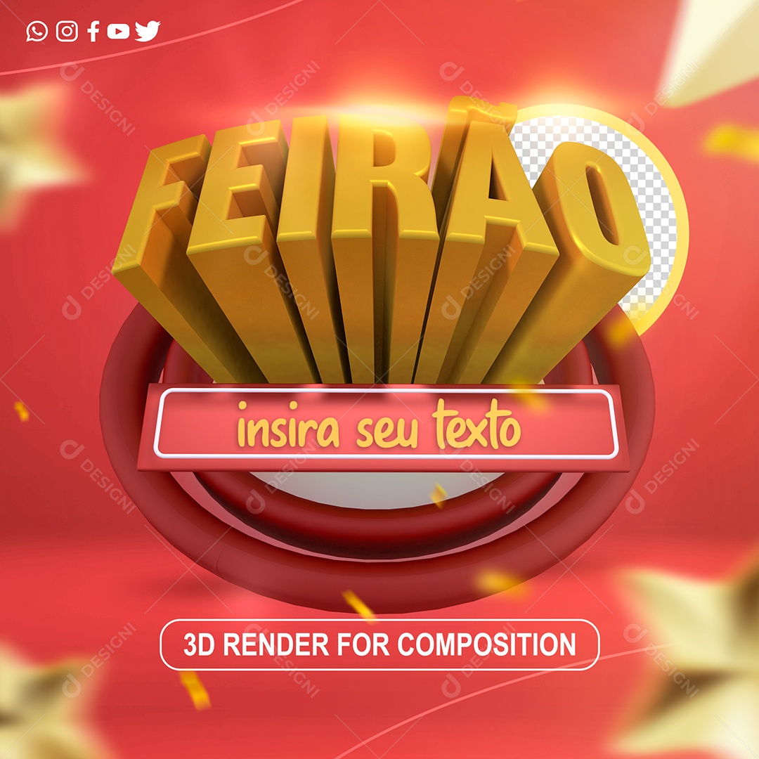 Selo 3D Feirão Dourado para Composição PSD