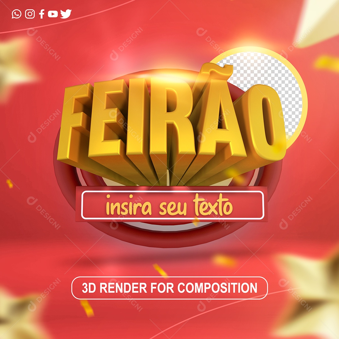 Feirão Selo 3D Dourado para Composição PSD