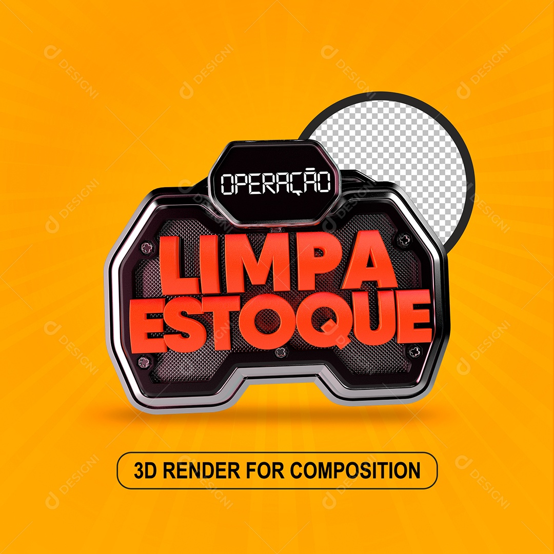 Selo 3D Operação Limpa Estoque Vermelho para Composição PSD