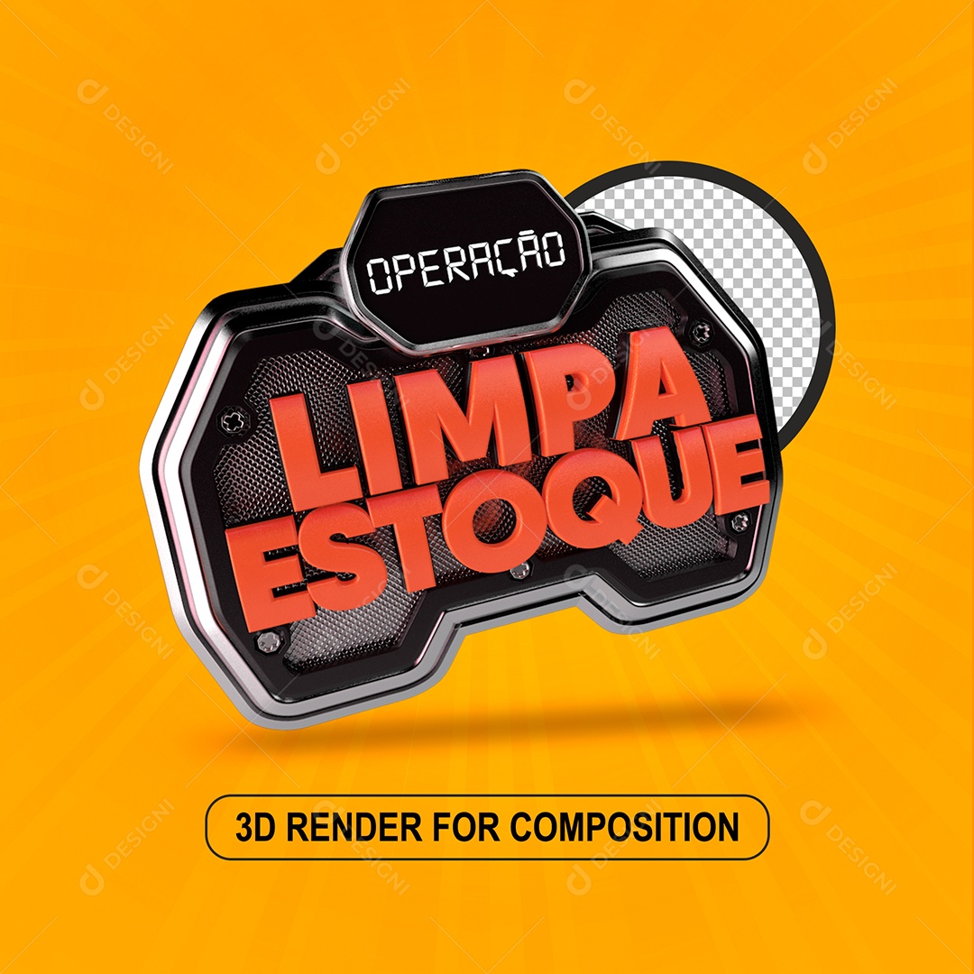 Selo 3D Operação Limpa Estoque Vermelho para Composição PSD