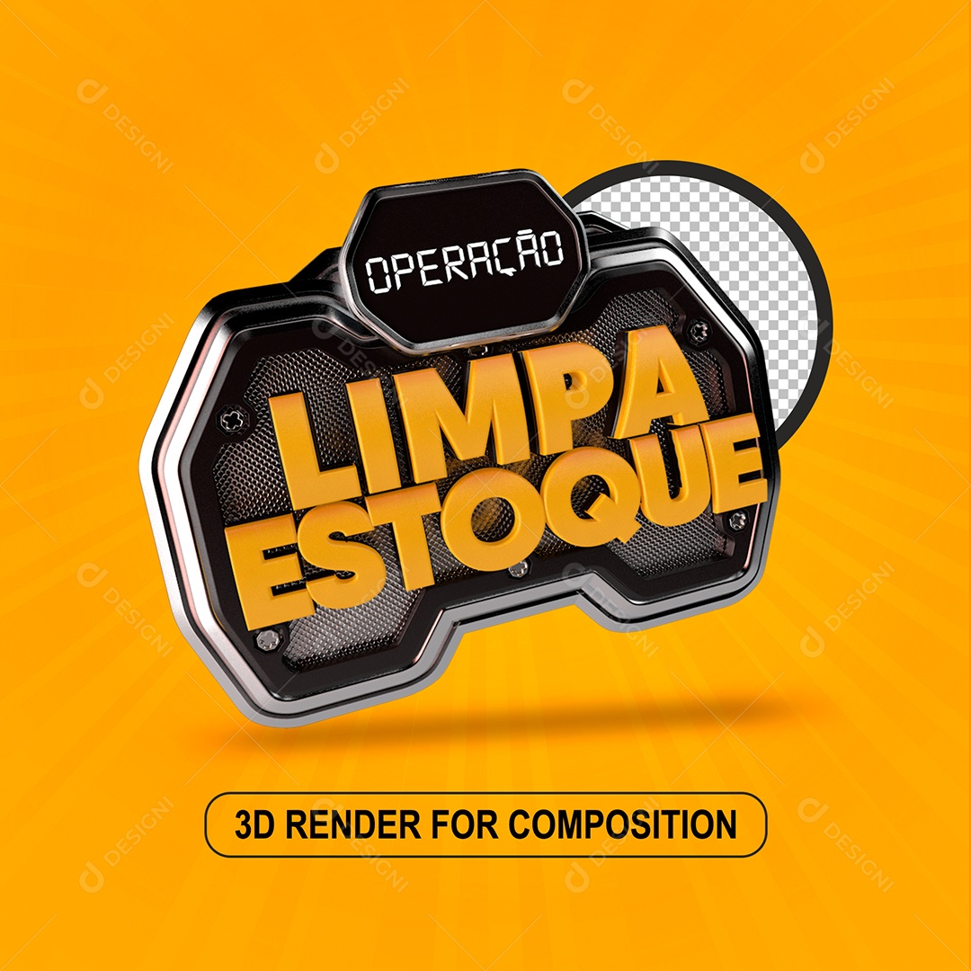 Operação Limpa Estoque Selo 3D Laranja para Composição PSD