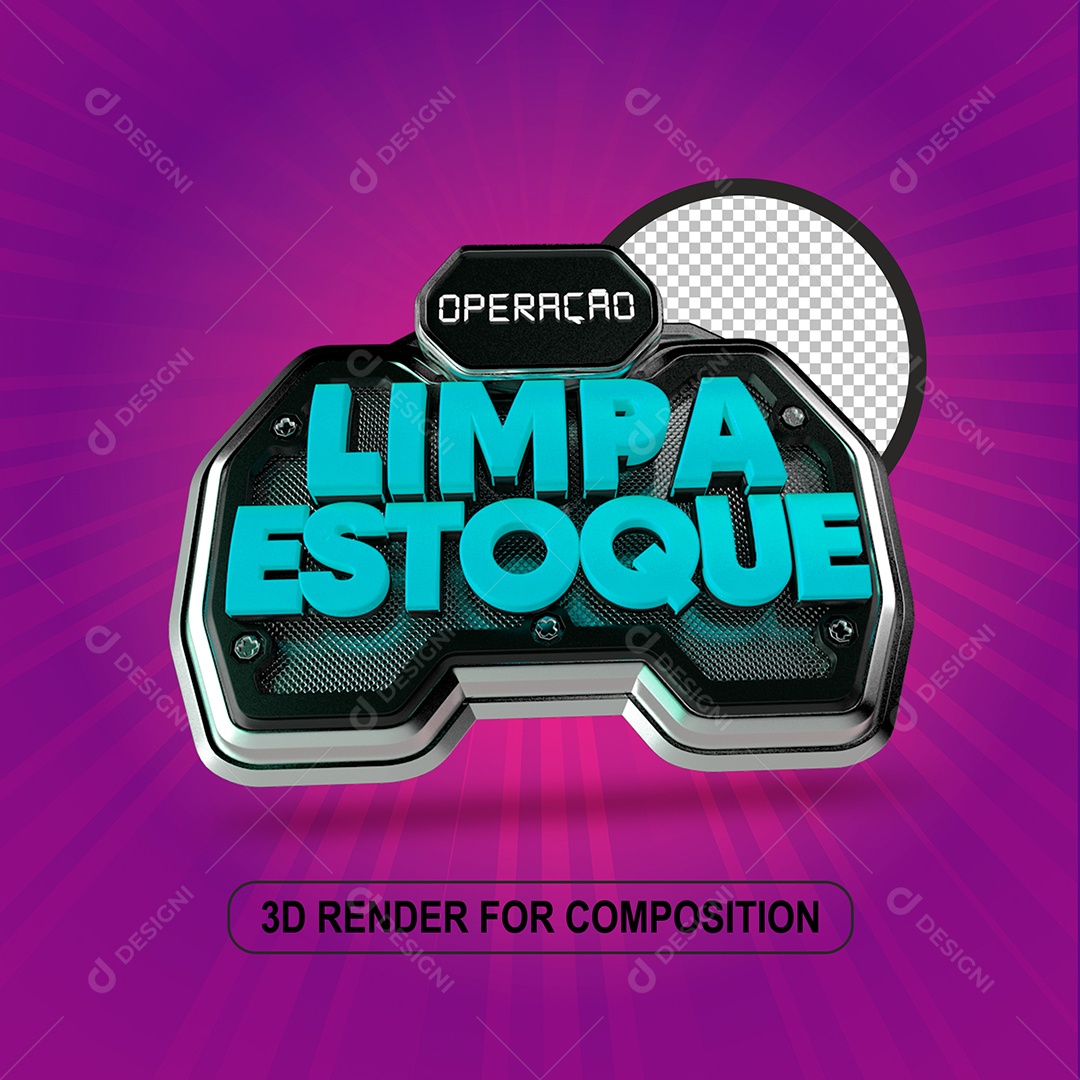 Selo 3D Operação Limpa Estoque Azul para Composição PSD