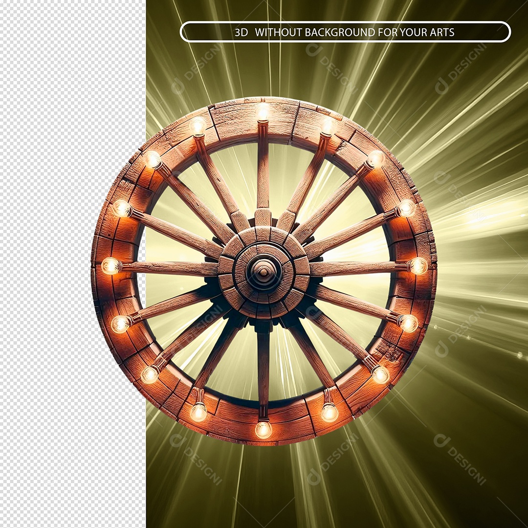 Roda De Madeira Com Luz Elemento 3D Para Composição PSD
