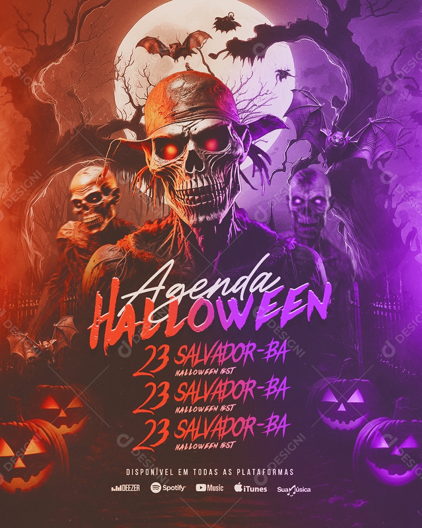 Flyer Agenda Halloween Social Media PSD Editável