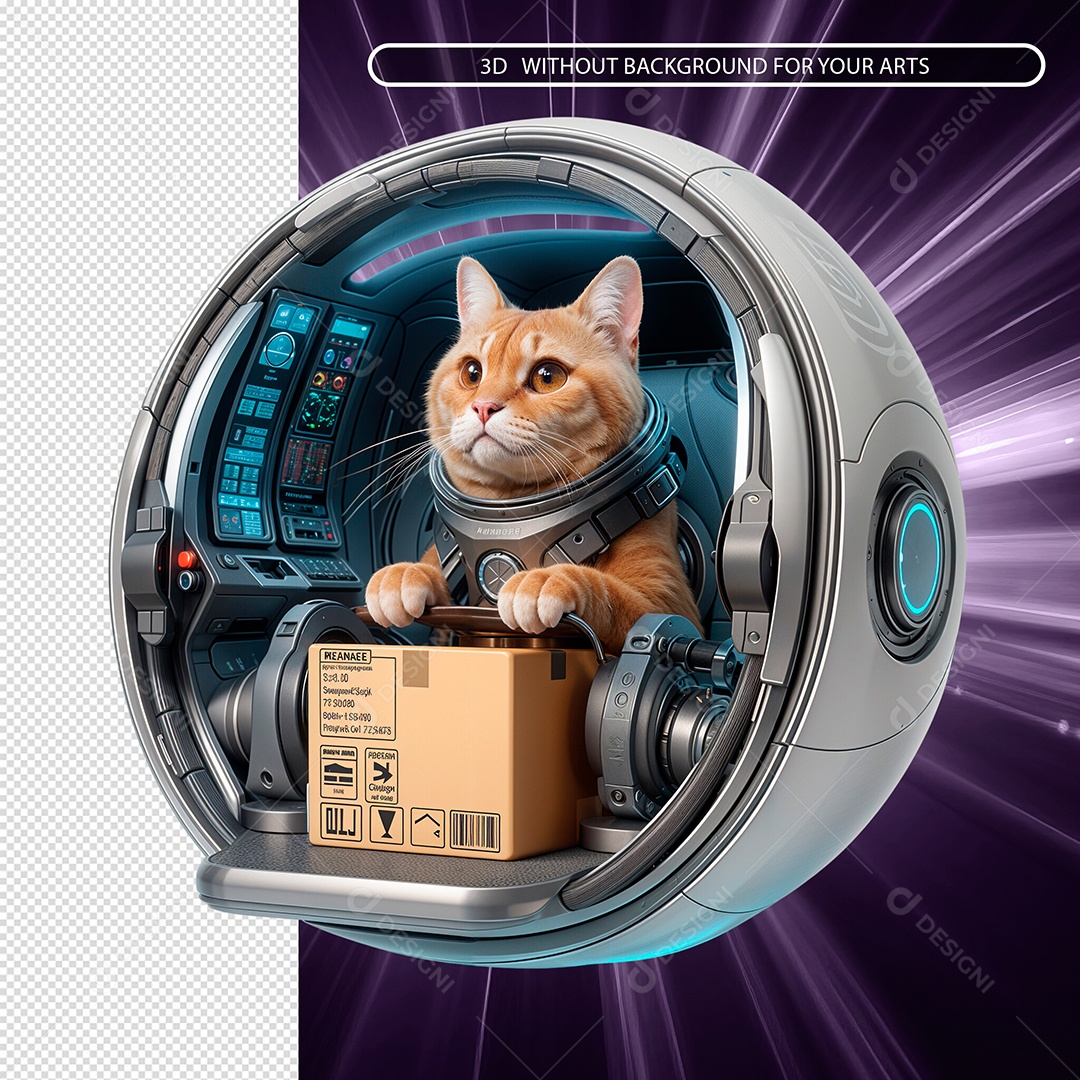 Gato Astronauta Fazendo Entregas Elemento 3D para Composição