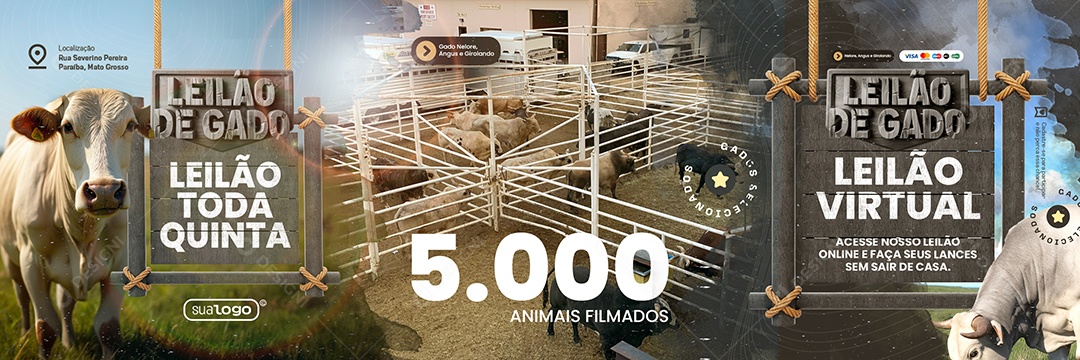 Carrossel Leilão de Gado Leilão Virtual Social Media PSD Editável