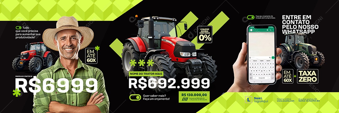 Carrossel Tratores Entre em Contato Pelo Nosso Whatsapp Social Media PSD Editável