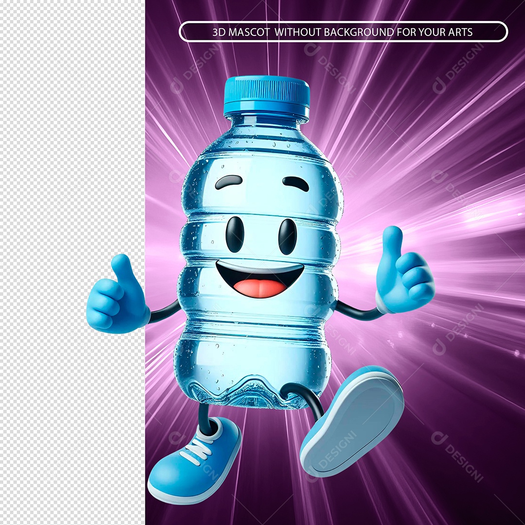 Emoji Garrafa De Agua Fazendo Sinal De Positivo 3D para Composição PSD.