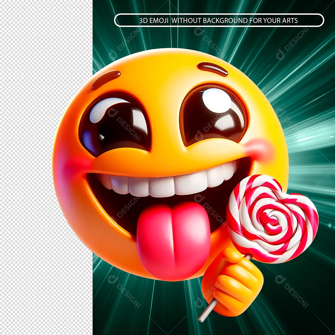 Emoji Feliz Com Doce Na Mão 3D para Composição PSD.