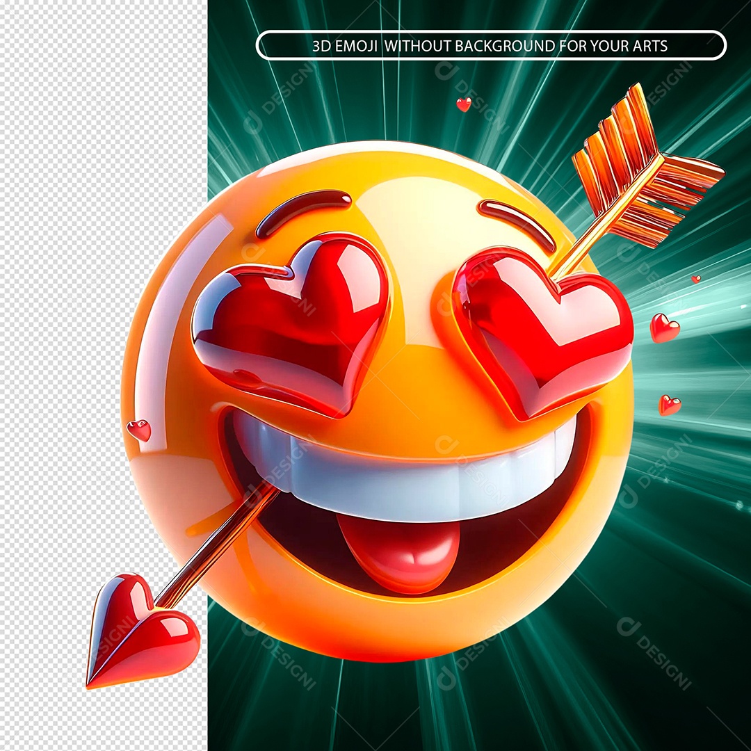 Emoji Feliz Apaixonado 3D para Composição PSD.